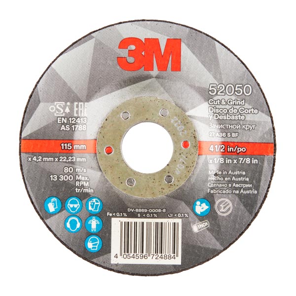 3M™ Cut and Grind Schruppscheibe, T27, 115mm x 4,2mm x 22 mm, 36+