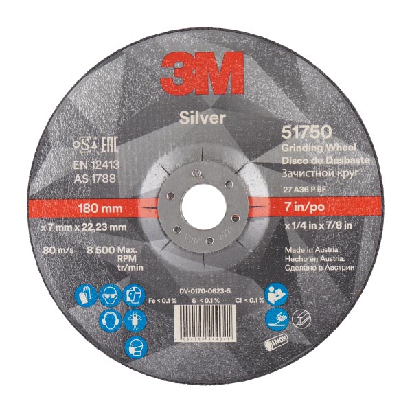 3M™ Silver Schruppscheibe, T27, 180 mm x 7 mm x 22 mm
