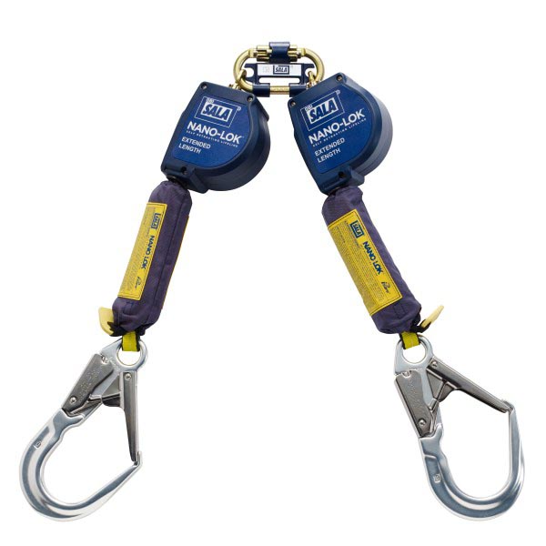 3M™ DBI-SALA® Nano-Lok™ Höhensicherungsgerät XL mit langem Auszug, Doppelstrang mit Schnellverbinder und Gurtband, Doppelstrang, 2,80 m, 3101637